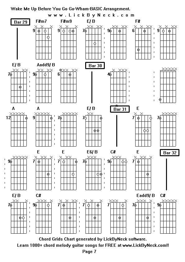 Chord Grids Chart of chord melody fingerstyle guitar song-Wake Me Up Before You Go Go-Wham-BASIC Arrangement,generated by LickByNeck software.